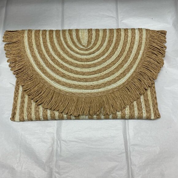Clutch Fringe Trim Flap Straw Bag - Picture 6 of 7